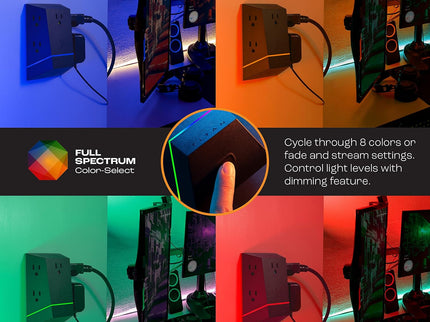 Titan 6-Outlet Surge Protector, LED Light Strip with Full Spectrum Color-Select