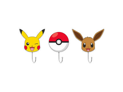 Pokemon Pikachu Eevee and Pokeball 3-Piece Die Cut Wall Hook Set