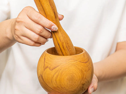 Round Teak Wood Mortar and Pestle