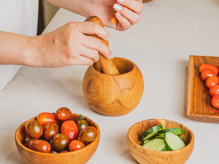 Round Teak Wood Mortar and Pestle