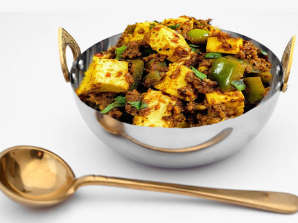 Indian Handi Serving Bowl - Stainless Steel with Brass Handles