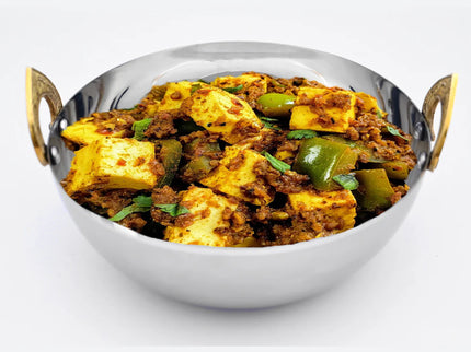 Indian Handi Serving Bowl - Stainless Steel with Brass Handles