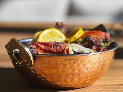Indian Handi Serving Bowl - Hammered Copper Double Walled