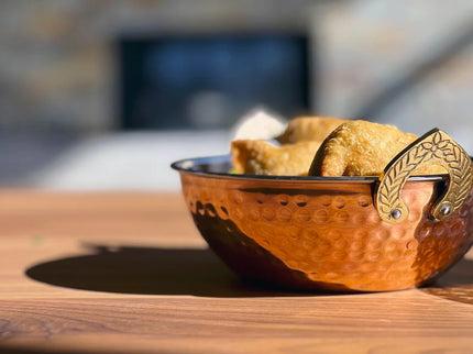 Indian Handi Serving Bowl - Hammered Copper Double Walled