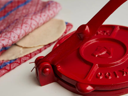 Tortilla Press Kit - Red Cast Iron with Servilleta