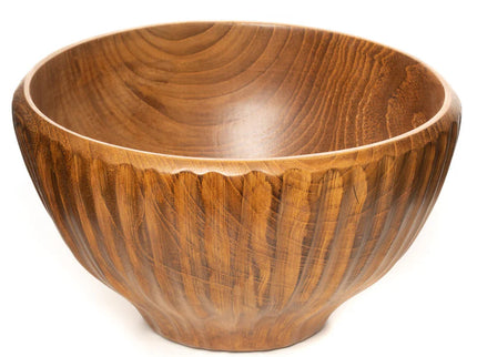 Vertical Carved Shiruwan Teak Wood Soup Bowl