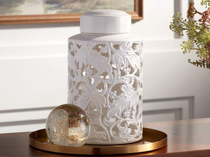 Angelique 12" High White Ceramic Jar with Lid