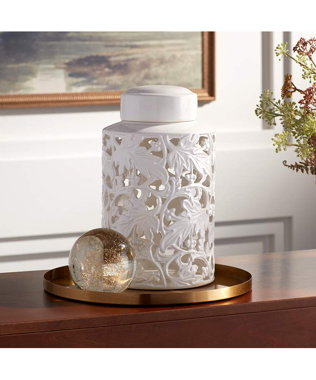 Angelique 12" High White Ceramic Jar with Lid