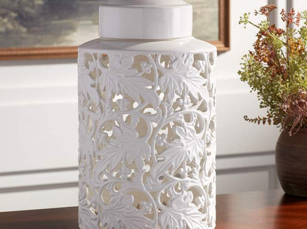 Angelique 15 3/4" High White Ceramic Jar with Lid