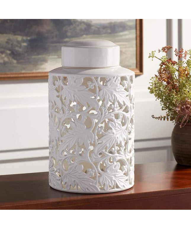 Angelique 15 3/4" High White Ceramic Jar with Lid