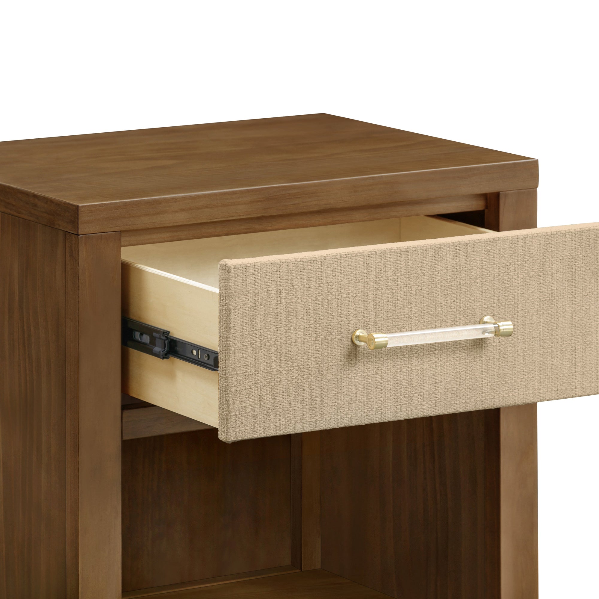 M24860NLPSEW,Namesake,Eloise Nightstand Assembled in Natural Walnut & Performance Sand Eco-Weave