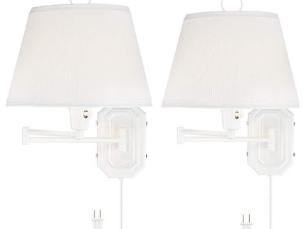 Barnes and Ivy Amelie White Swing Arm Plug-In Wall Lamps Set of 2