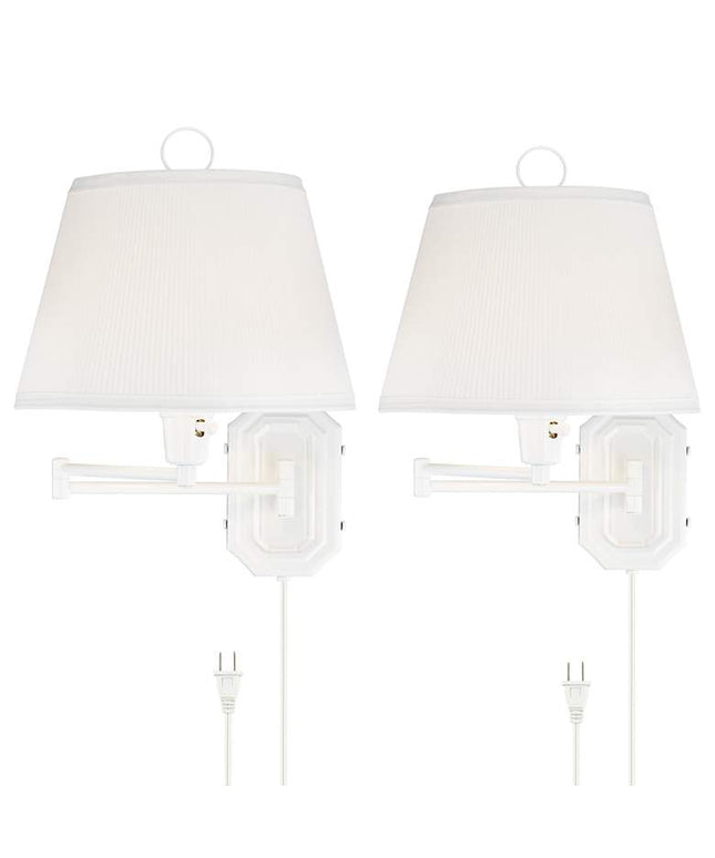 Barnes and Ivy Amelie White Swing Arm Plug-In Wall Lamps Set of 2