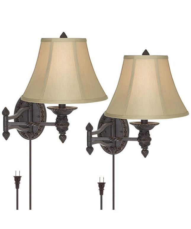Barnes and Ivy Godia Bronze Plug-In Swing Arm Wall Lamps Set of 2