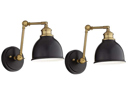 Barnes and Ivy Sania Black and Antique Brass Swing Arm Wall Lamps Set of 2