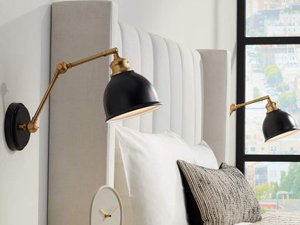 Barnes and Ivy Sania Black and Antique Brass Swing Arm Wall Lamps Set of 2
