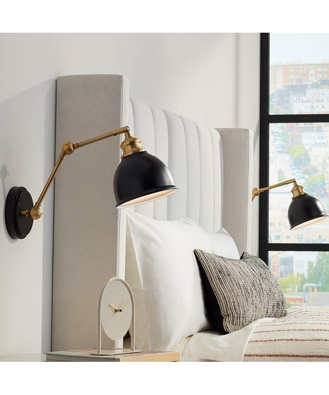 Barnes and Ivy Sania Black and Antique Brass Swing Arm Wall Lamps Set of 2