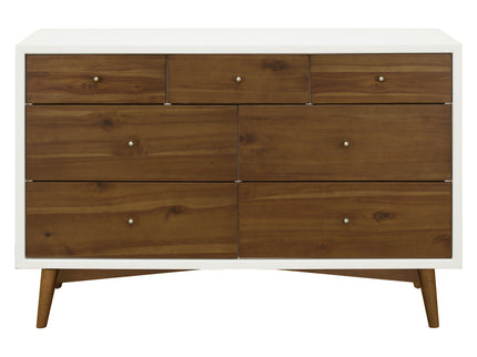 M15916RWNL,Palma 7-Drawer Double Dresser  Assembled in Warm White w/Natural Walnut