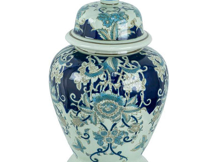 Bryn 16 1/2" High Blue and White Ginger Jar with Lid