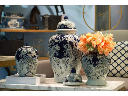 Bryn 16 1/2" High Blue and White Ginger Jar with Lid