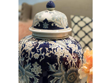 Bryn 16 1/2" High Blue and White Ginger Jar with Lid