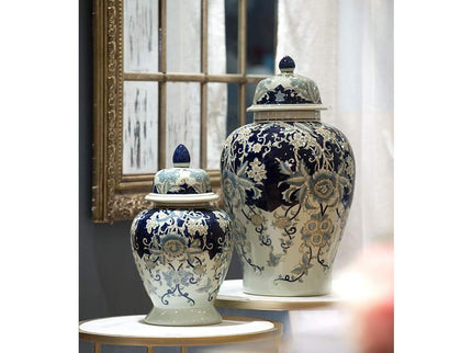 Bryn 16 1/2" High Blue and White Ginger Jar with Lid