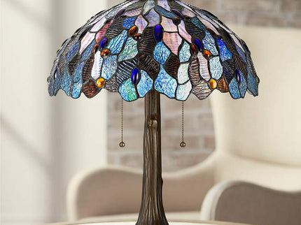 Cal Lighting 22 1/2" Antique Brass and Blue Glass Accent Lamp