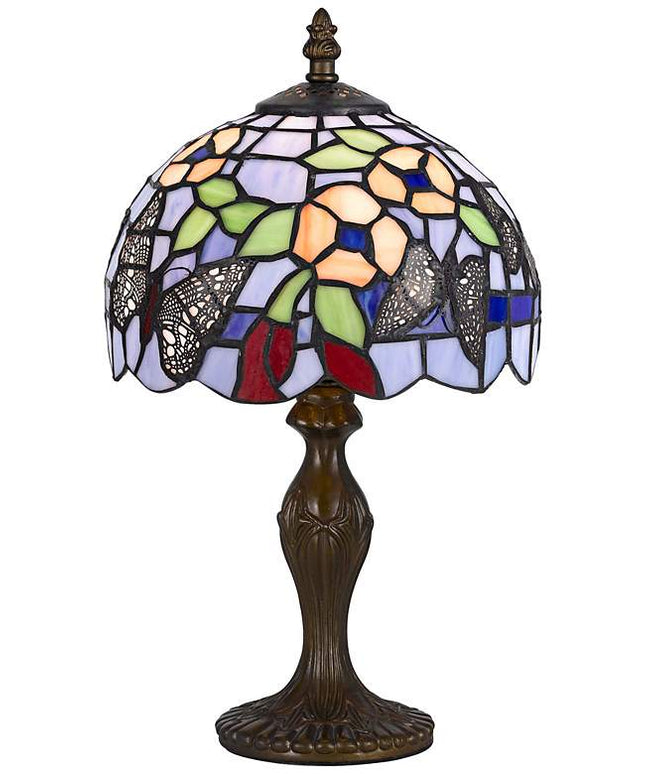 Cal Lighting Butterfly and Flower 14" High Tiffany-Style Accent Lamp