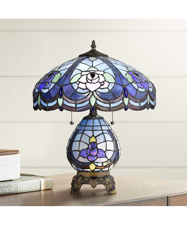 Cal Lighting Cobalt Blue Flower 19 3/4" Tiffany-Style Night Light Lamp