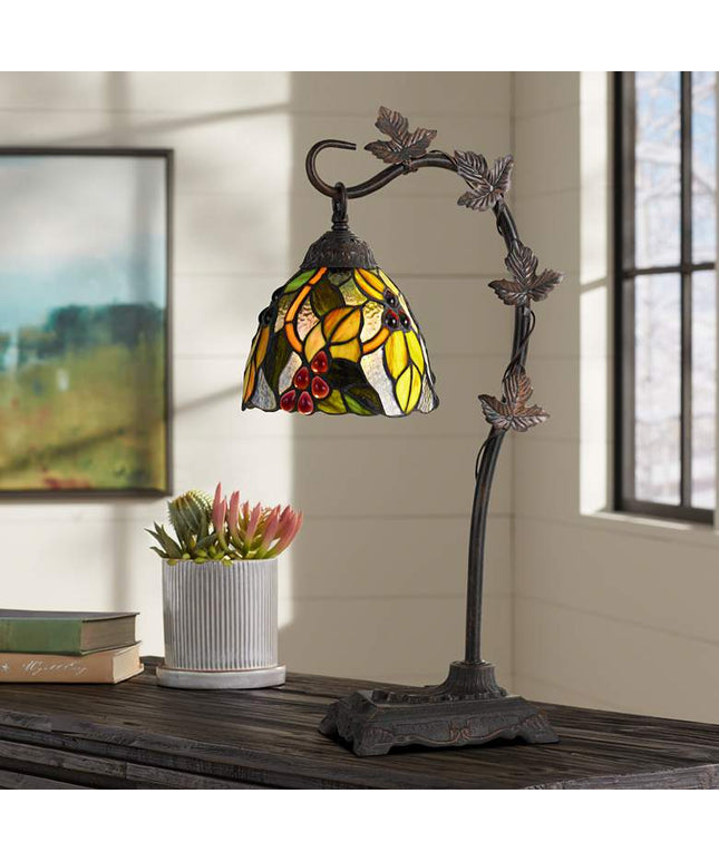 Cal Lighting Cotulla 24" Vine and Leaf Tiffany-Style Glass Desk Lamp