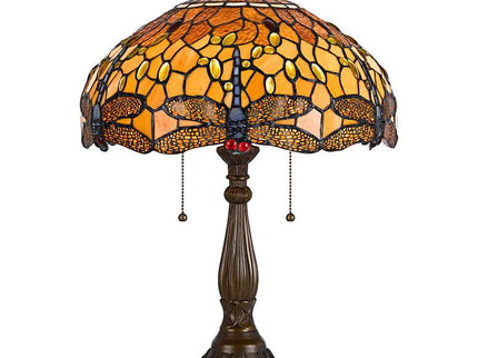 Cal Lighting Dragonfly 23" Brass Amber Tiffany-Style Table Lamp