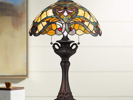 Cal Lighting Markham 25" Bronze and Tiffany-Style Glass Table Lamp