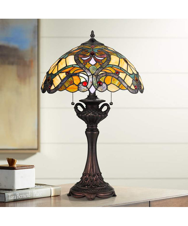 Cal Lighting Markham 25" Bronze and Tiffany-Style Glass Table Lamp