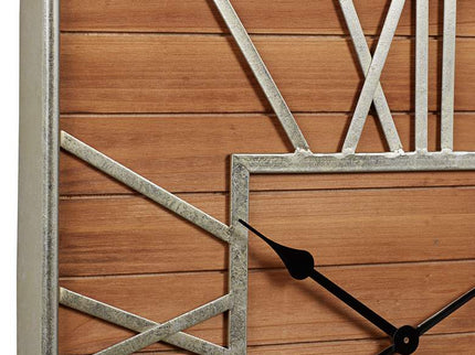 Caser Silver Metal and Brown Wood 23 1/2" Square Wall Clock