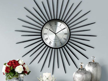 Castallia Black 28" Round Metal Sunburst Wall Clock