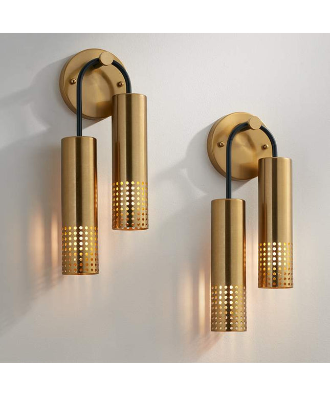 Celine 16" High Warm Gold 2-Light Wall Sconce Set of 2