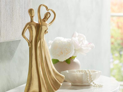 Couple Heart 12" High Shiny Gold Statue