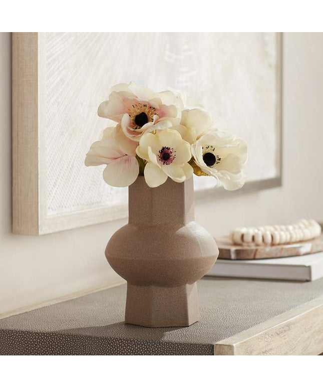 Dahlia Studios Emery 7 3/4" High Brown Modern Ceramic Hexagonal Vase