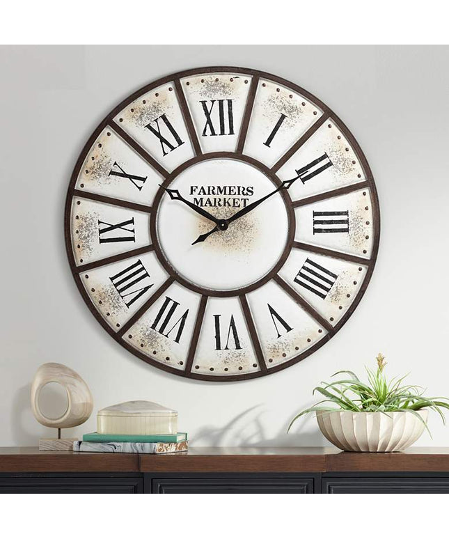 Dahlia Studios Farmers Market 39 1/4" Wide Rustic Metal Wall Clock