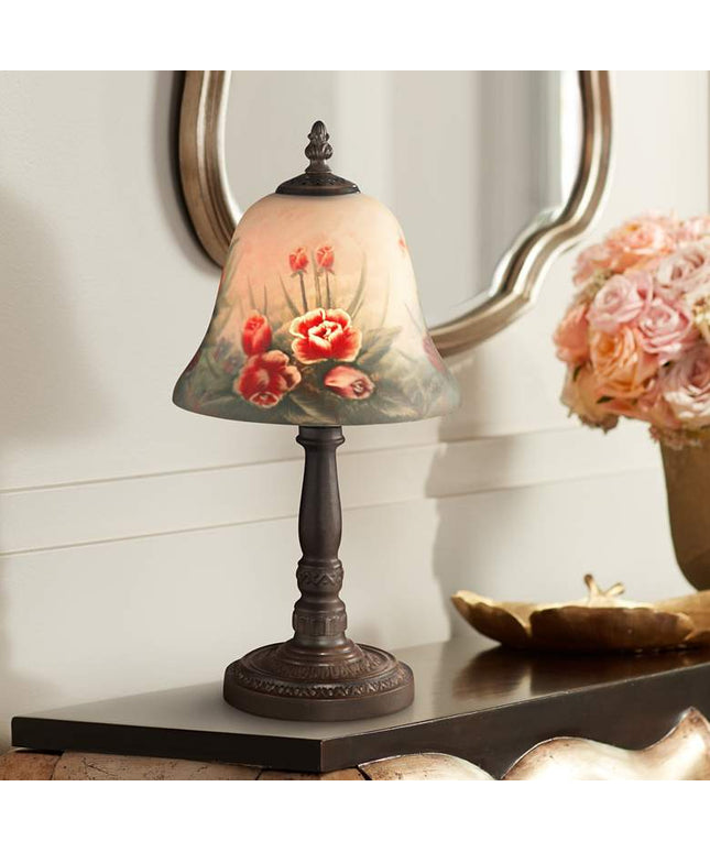 Dale Tiffany Rose Bell 15" High Hand-Painted Art Glass Accent Lamp
