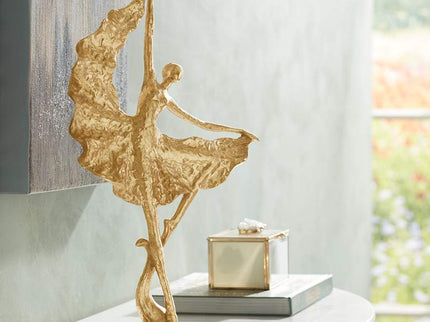 Dancer with Skirt 17 1/2" High Shiny Gold Statue