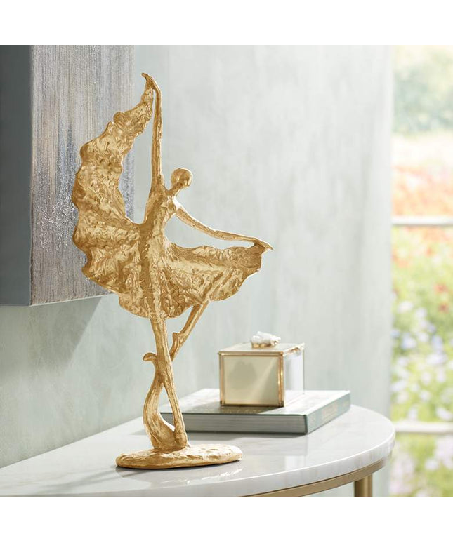 Dancer with Skirt 17 1/2" High Shiny Gold Statue