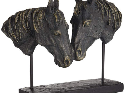 Double Horse Bust 14 1/2" Wide Rough Bronze Statue