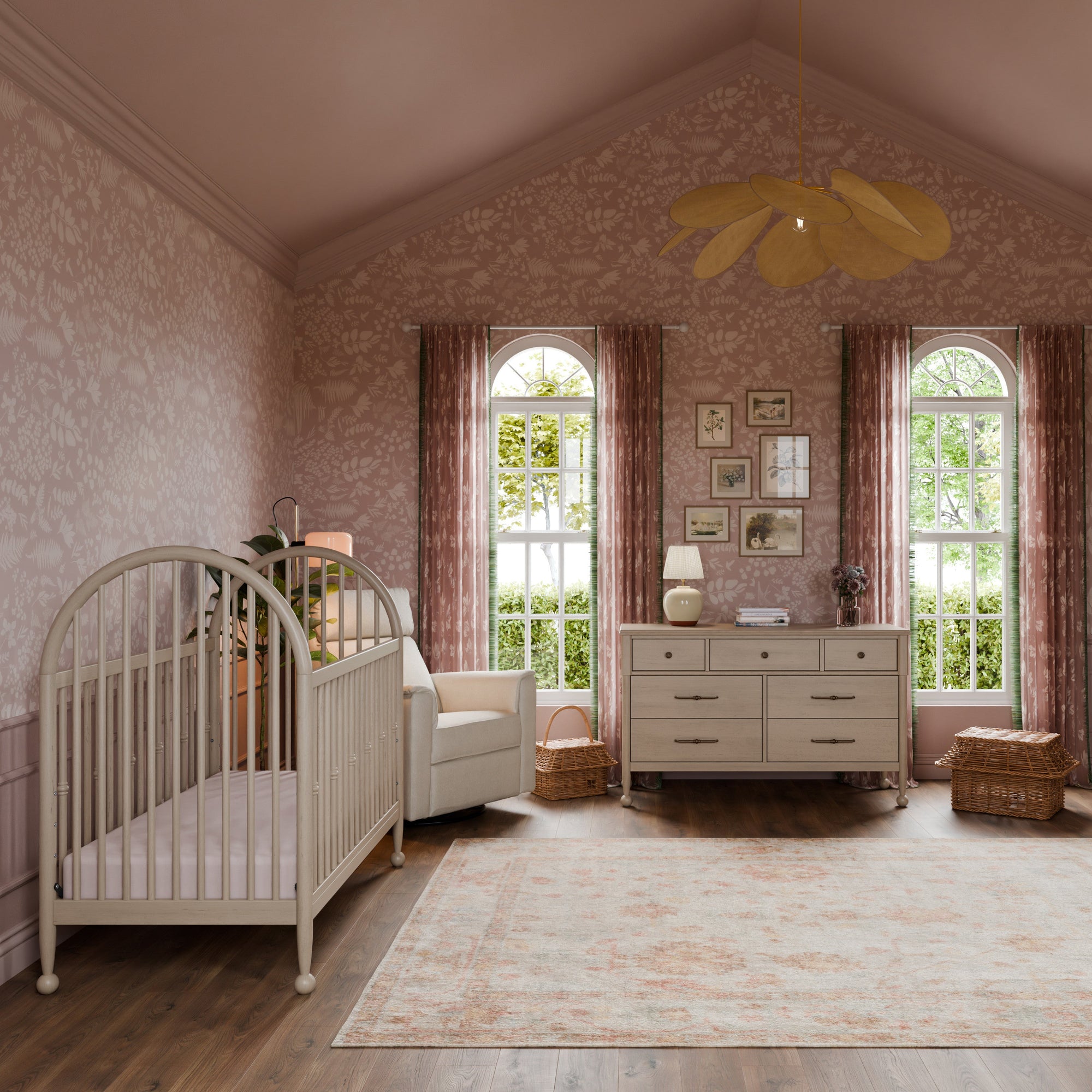 M31401WP,Namesake,Alouette 3-in-1 Convertible Spindle Crib in Washed Pine