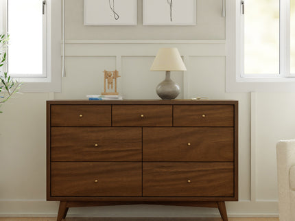 M15916NL,Palma 7-Drawer Double Dresser  Assembled in Natural Walnut