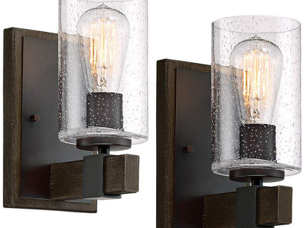 Franklin Iron Works Poetry 9" High Seeded Glass Wall Sconces Set of 2