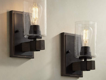 Franklin Iron Works Poetry 9" High Seeded Glass Wall Sconces Set of 2