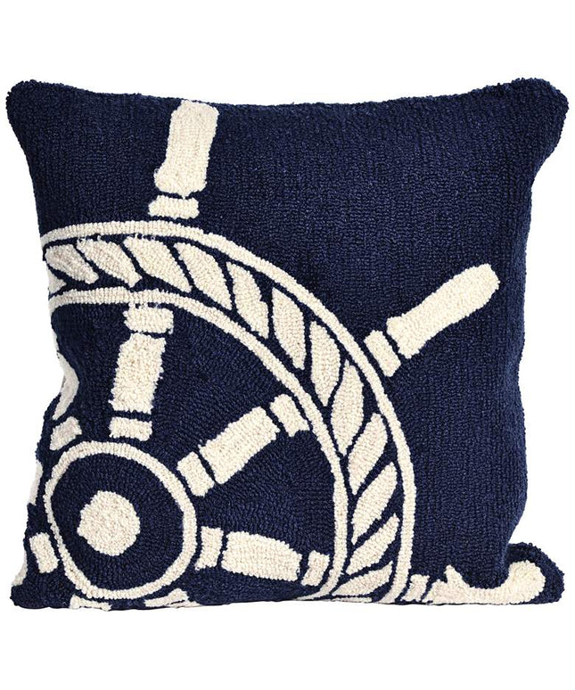 Frontporch Ship Wheel Navy 18" Square Indoor-Outdoor Pillow