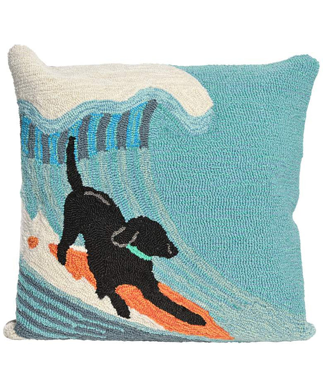 Frontporch Surfing Dog Ocean 18" Indoor-Outdoor Pillow