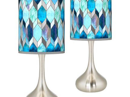 Giclee Glow Droplet 23 1/2" Blue Mosaic Shade Modern Lamps Set of 2